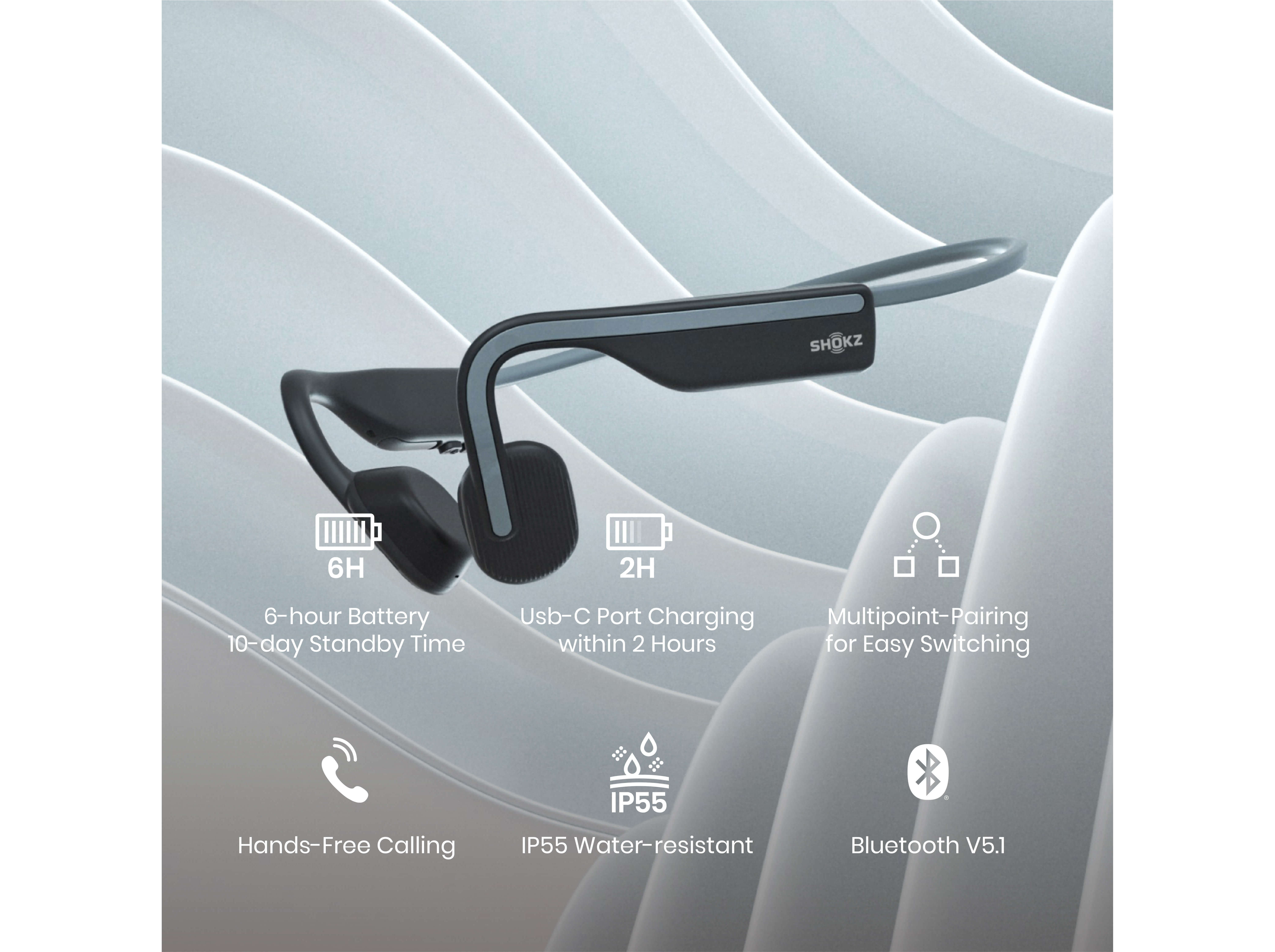 AUSCULTADORES DE CONDUÇÃO ÓSSEA SHOKZ S661GY OPENMOVE CINZA
