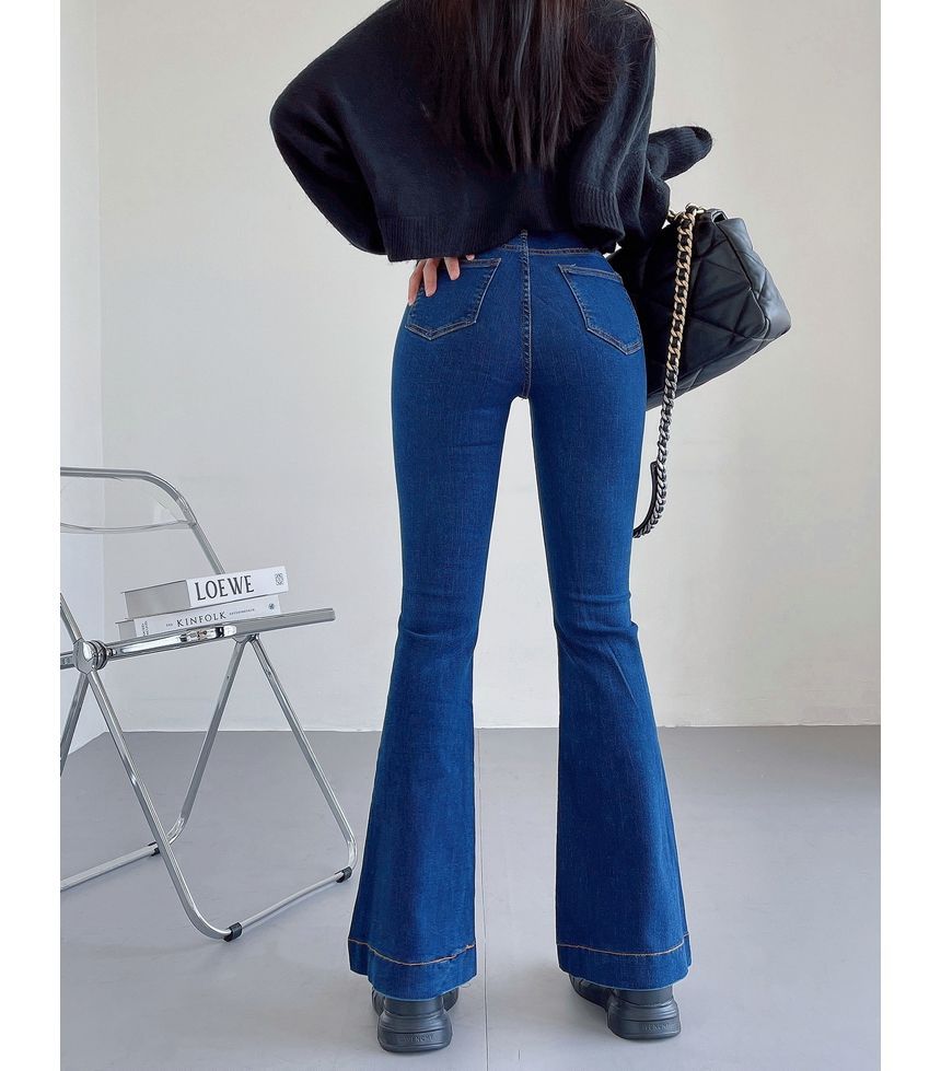 LIVIE - High Waist Washed Flared Jeans