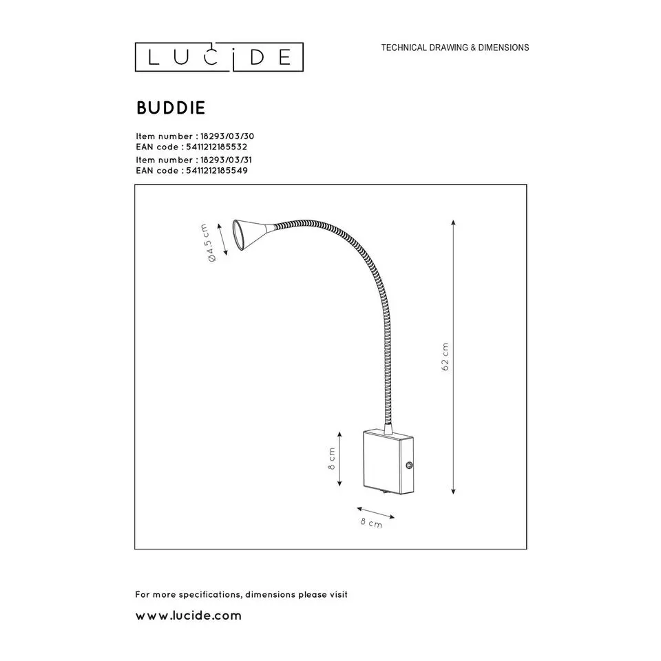 Lucide BUDDY Bedlamp - Zwart
