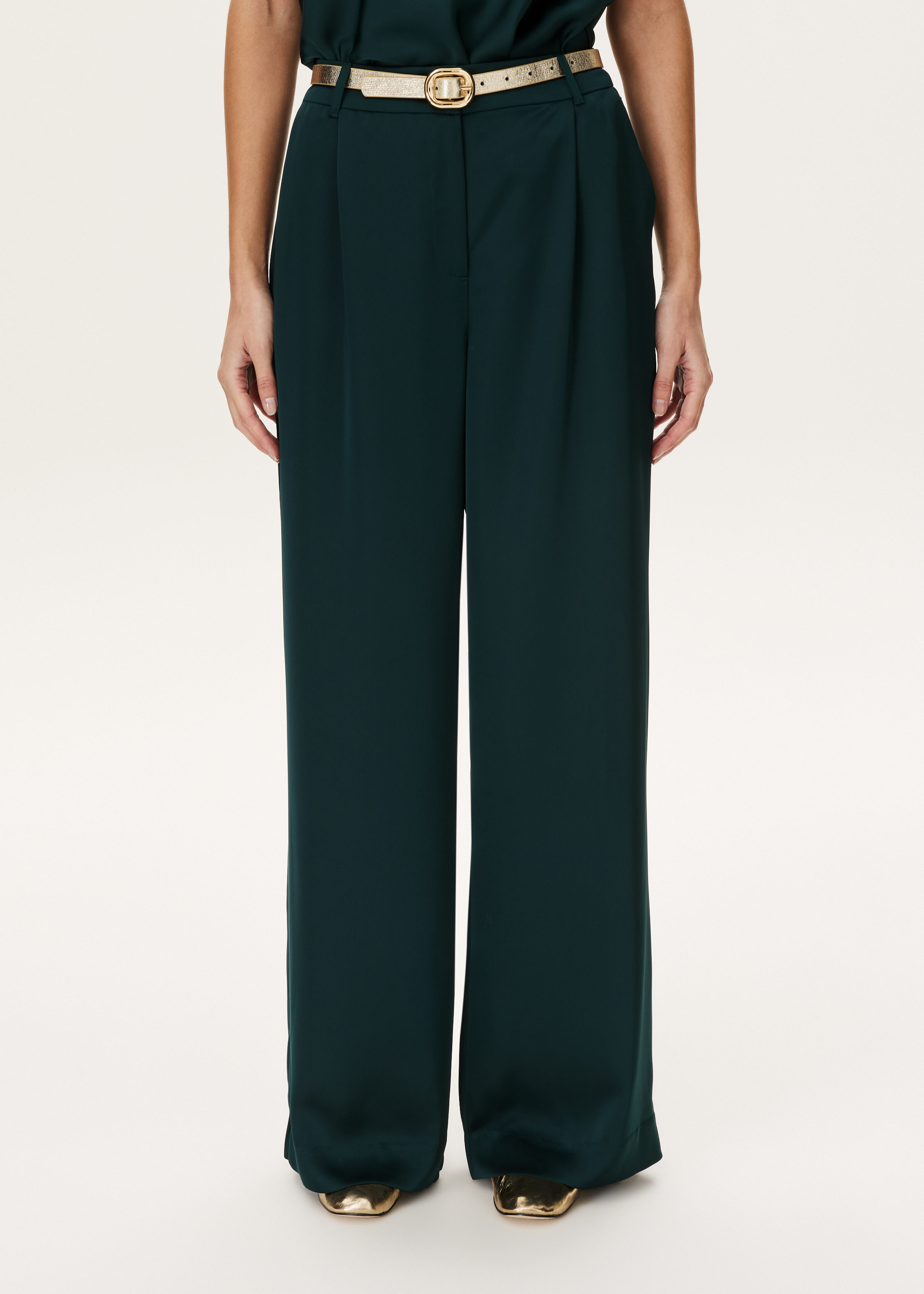 Satijnen wide leg plooibroek