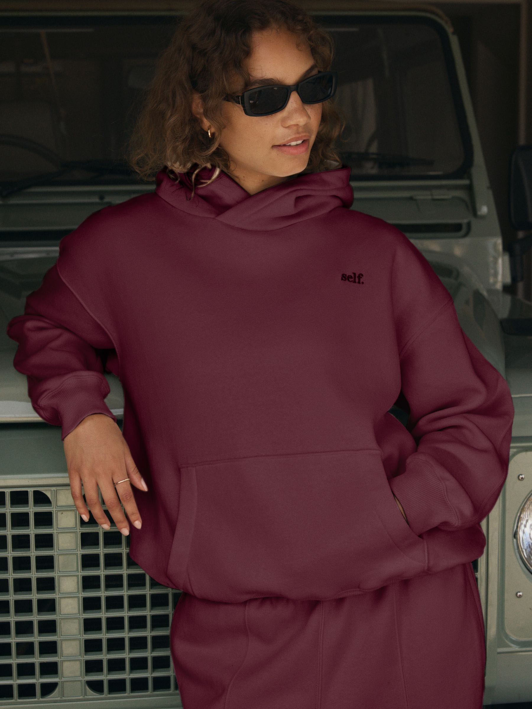 Bordeauxrood - Self. joggingbroek met boorden