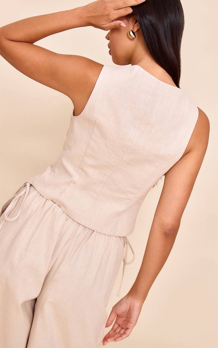 Naturel Gilet Asymétrique Boutonné En Mélange De Lin Premium