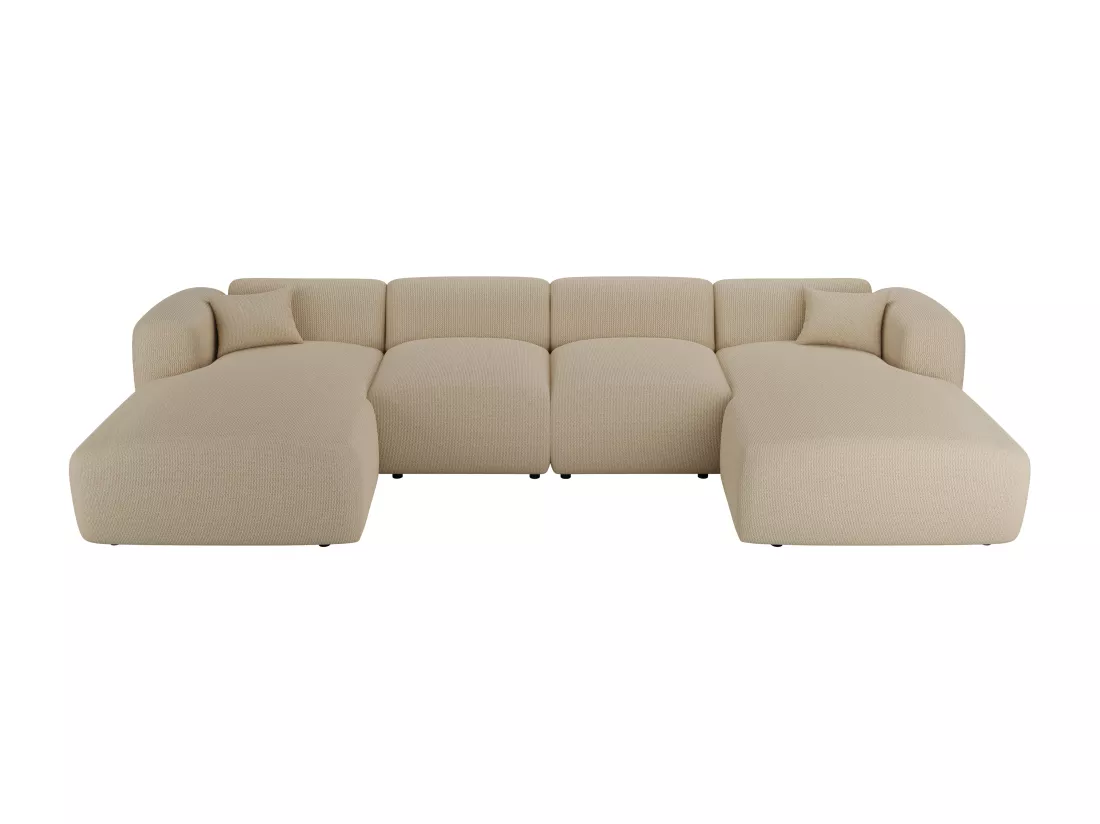 Grand canapé d'angle panoramique en tissu texturé beige POGNI de Maison Céphy