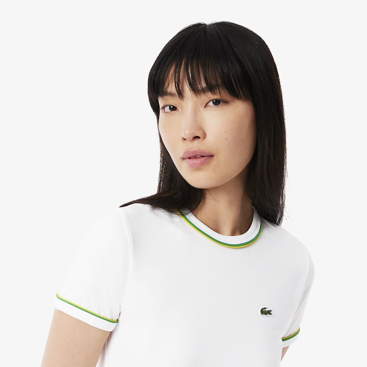 LACOSTE<br>Camiseta de manga curta com detalhes contrastantes