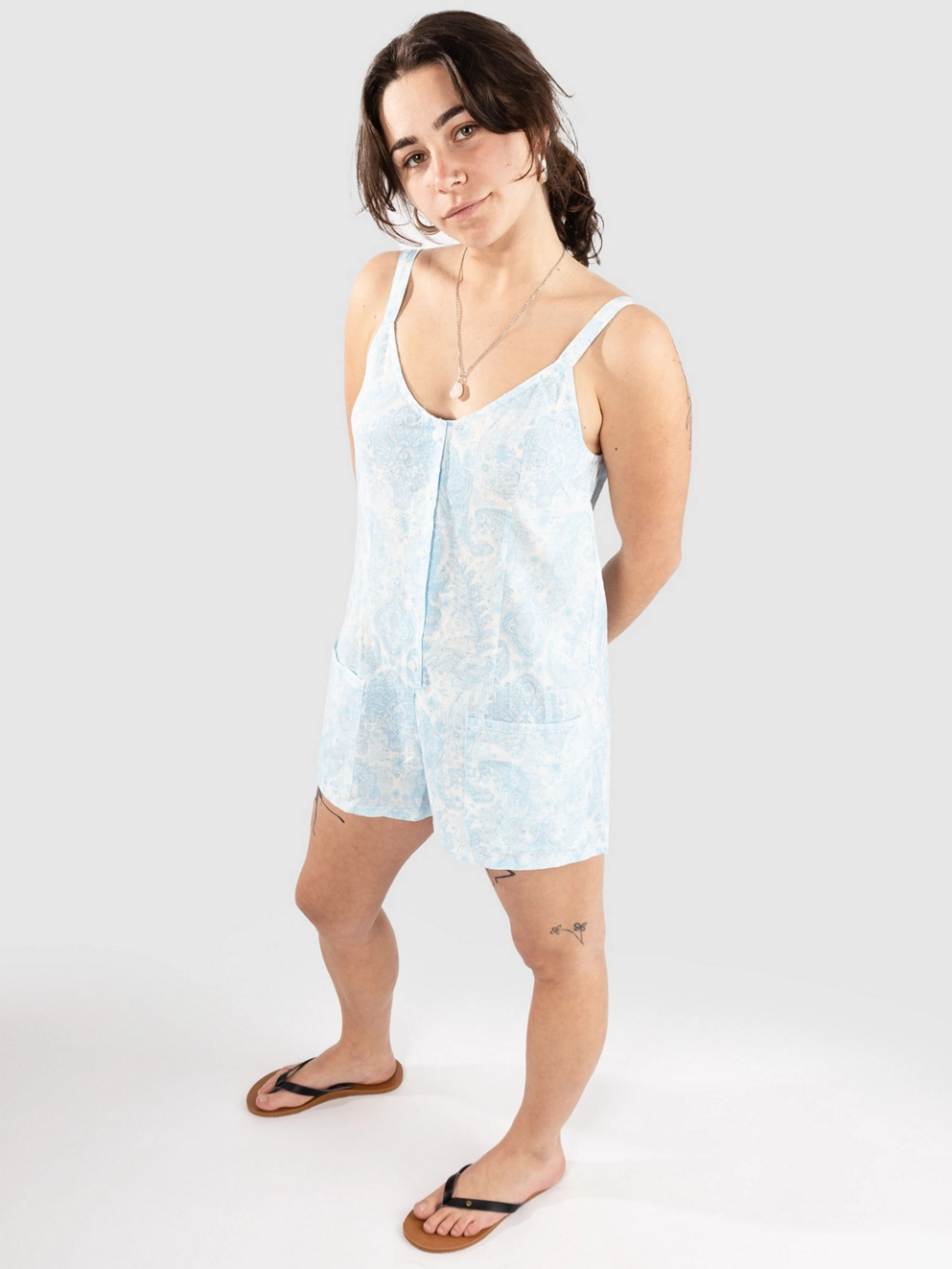 Rhythm Jean Paisley Romper Overall blue