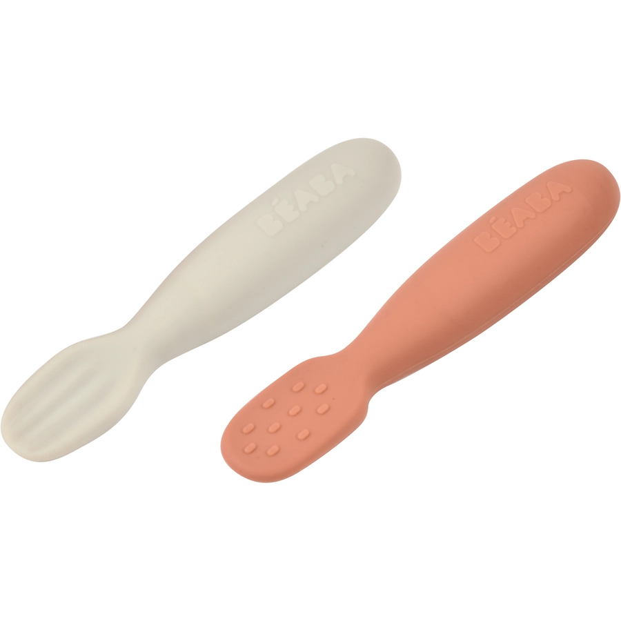 BEABA® Lernlöffel 2er Set aus Silikon terracottavelvet grau