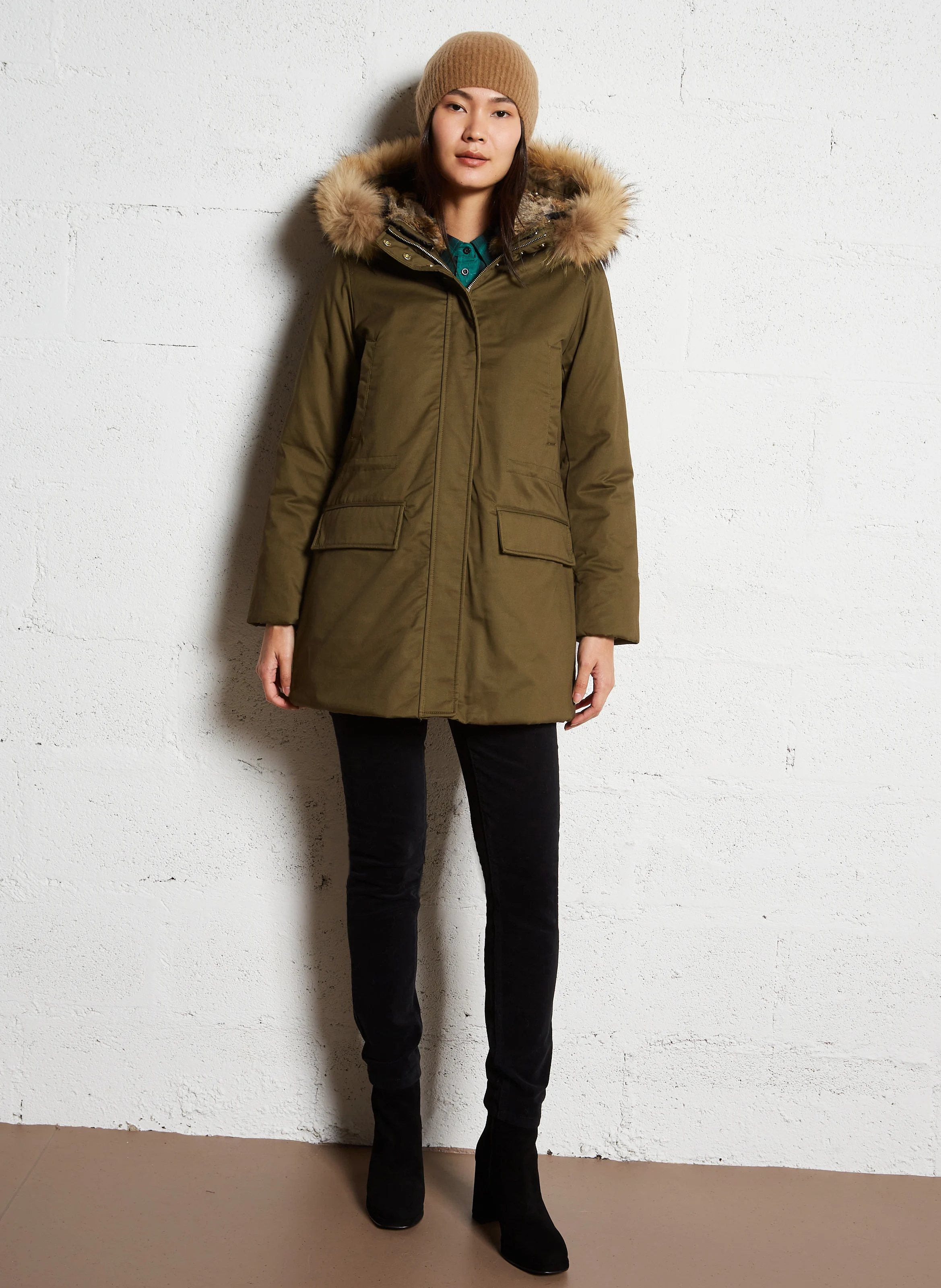 PARSON - Parka droite en coton mélangé | Kaki
