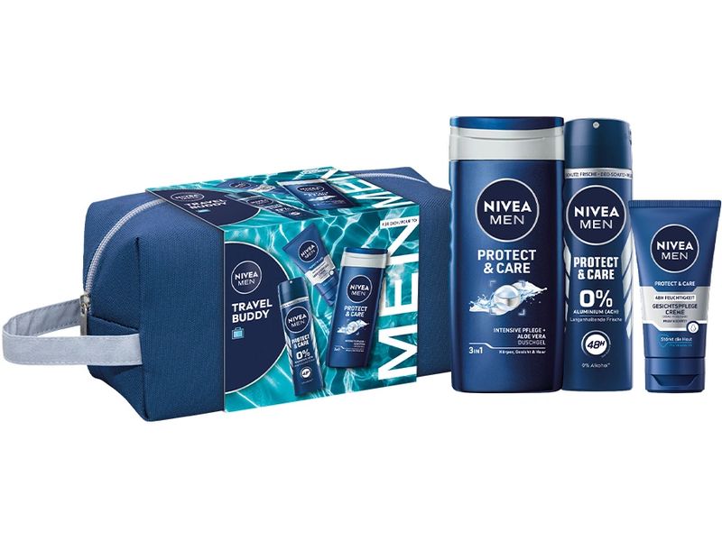 NIVEA MEN Geschenkset Travel Buddy 2024 Set mit feuchtigkeitsspendenden Pflegeprodukten