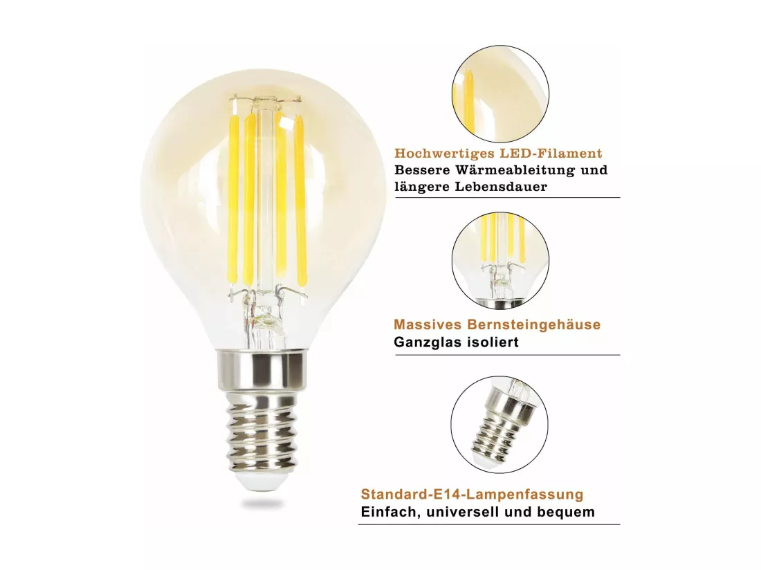 NETTLIFE Pack de 6 Ampoules LED E14 lampe vintage - G45 Rétro 2700K 4W blanc chaud