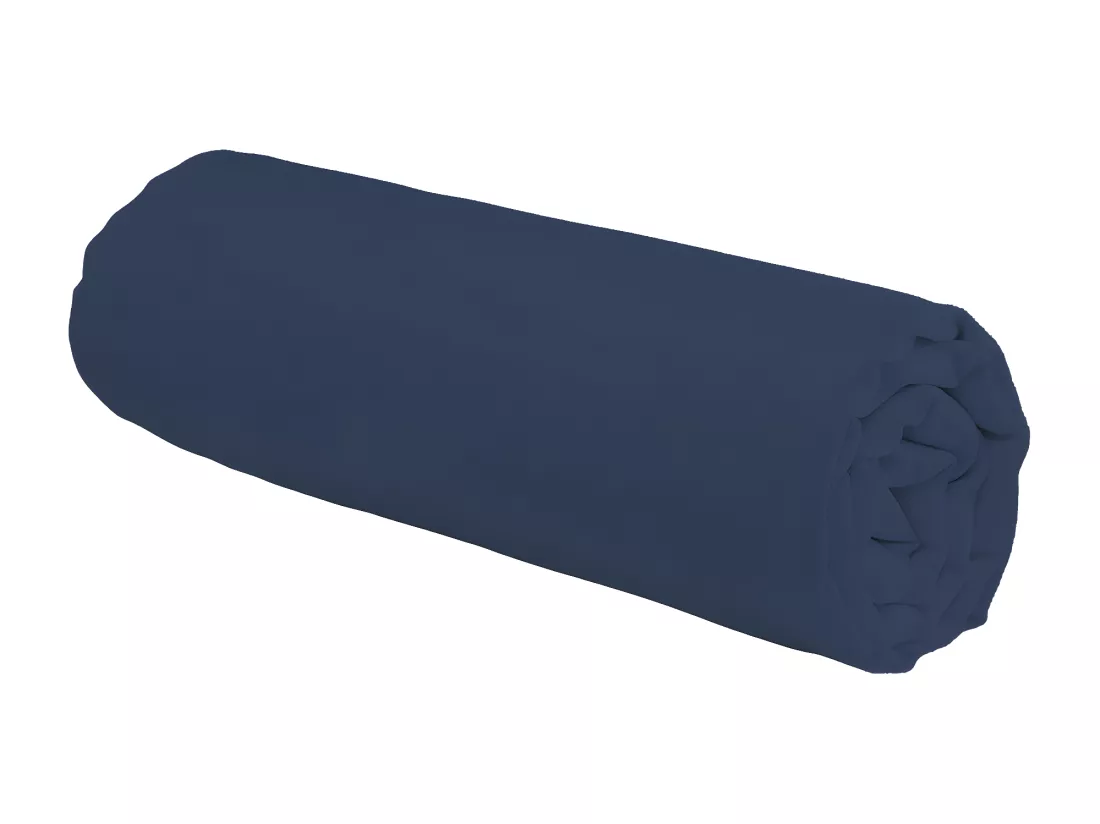 Drap housse en coton 57 fils uni bonnet 25cm bleu 140x200cm