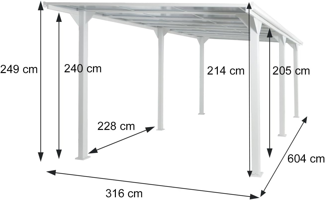 Alu-Pergola HWC-O23, Pavillon Terrassenüberdachung, stabiles 10cm-Gestell Polycarbonat-Dach Regenrinne 3x6m - weiß