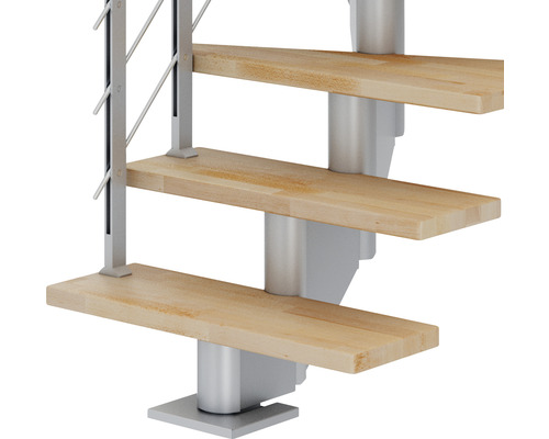 Pertura middentrap Malva parelgrijs recht 65 cm leuning beuken verlijmd gelamineerd hout geolied 11 treden / 12 stootborden