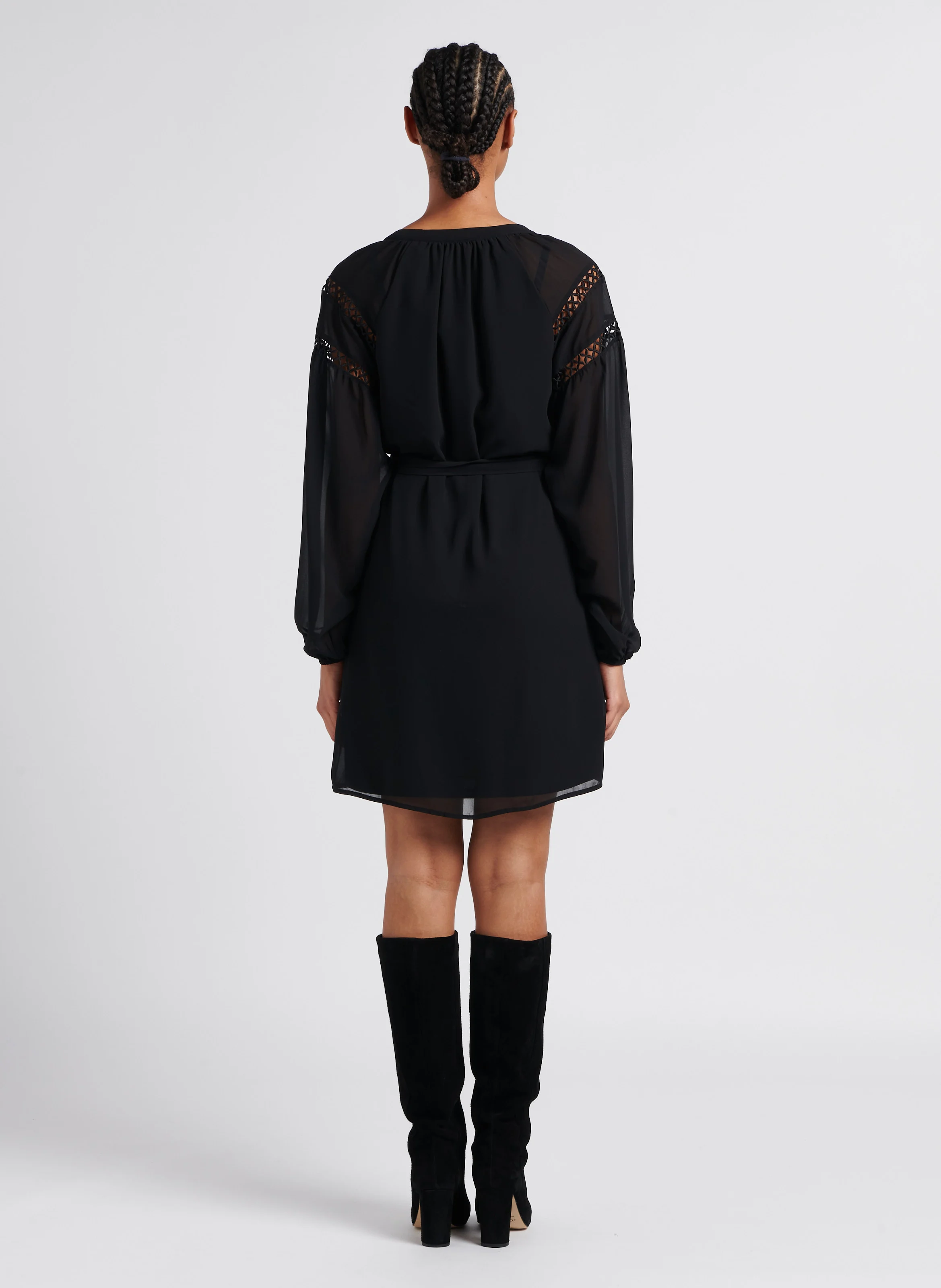 URA - Robe courte col tunisien| Noir