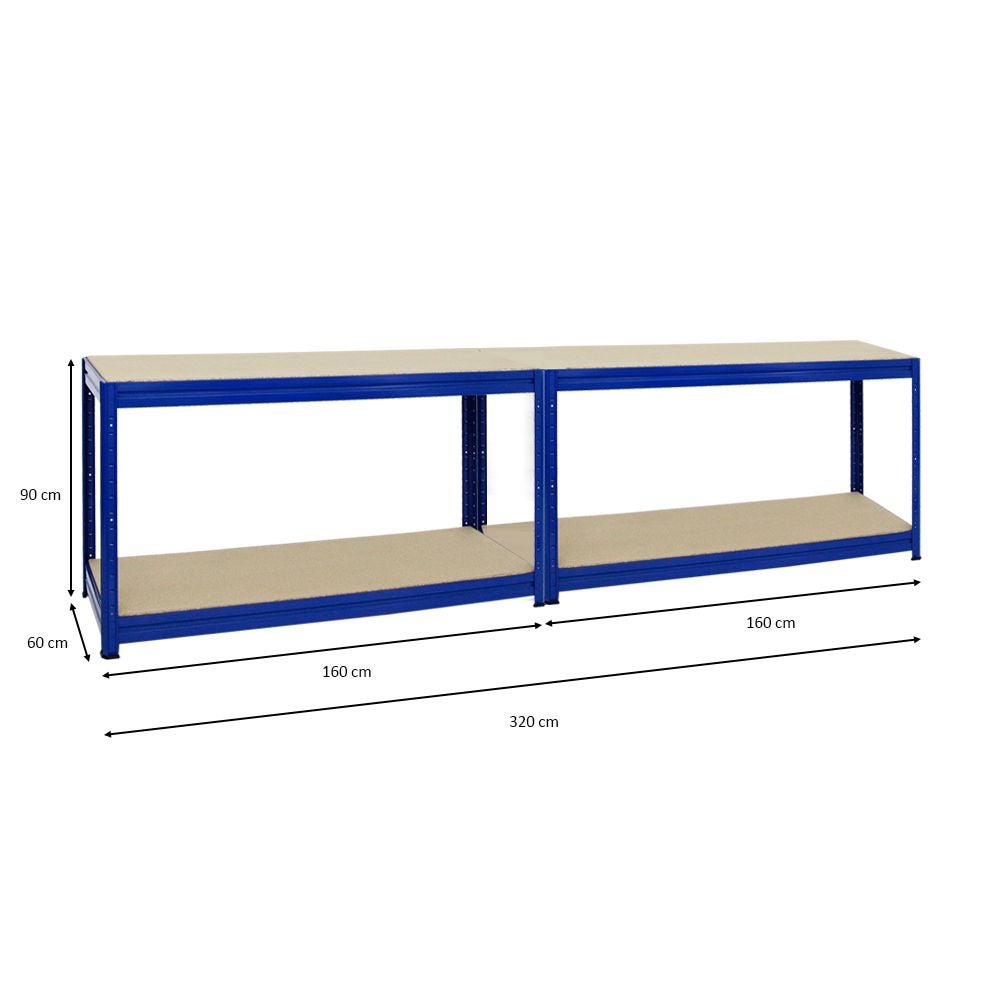 PROREGAL Mega Deal 2x In hoogte verstelbare werkbank Dino HxBxD 90 x 160 x 60 cm Draagvermogen 600 kg Blauw