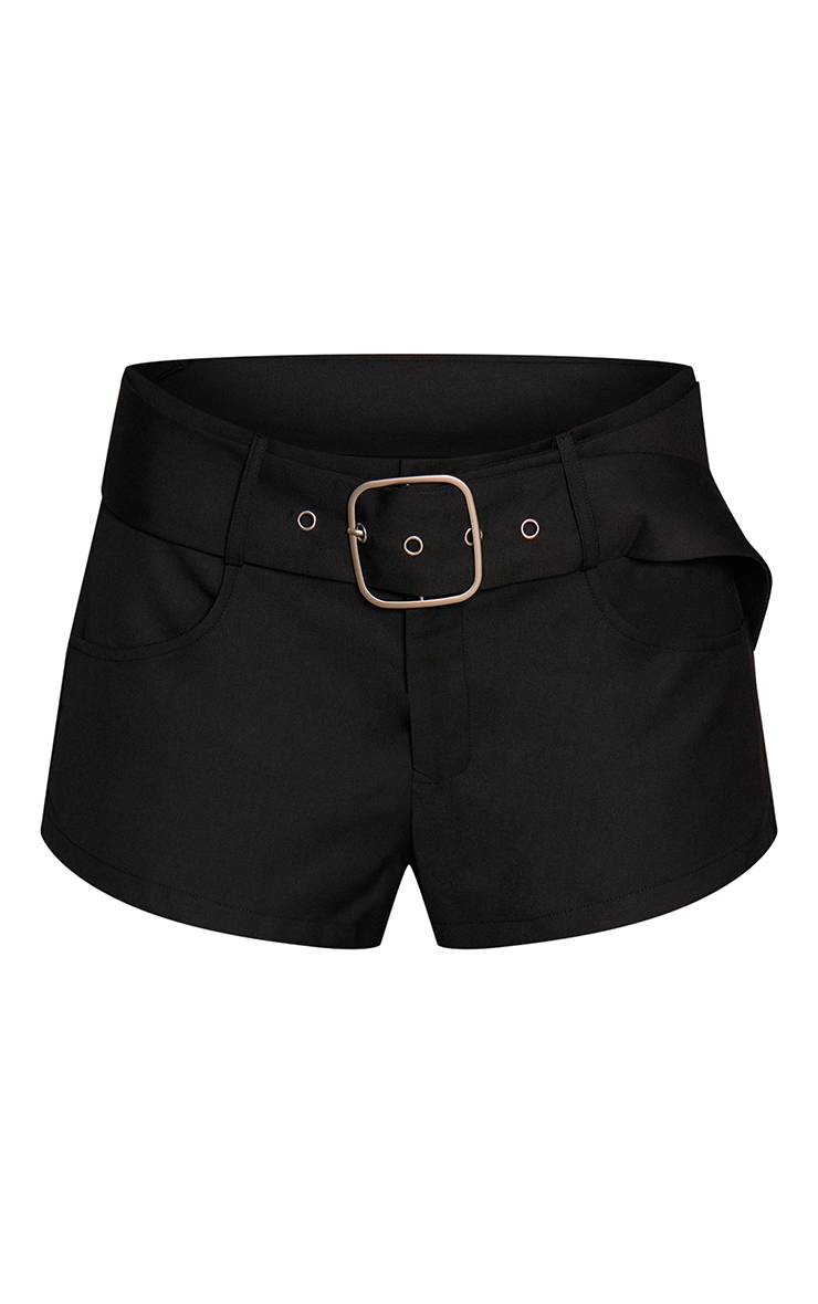 Noir Short Tailleur Ceinturé En Tissu Tissé