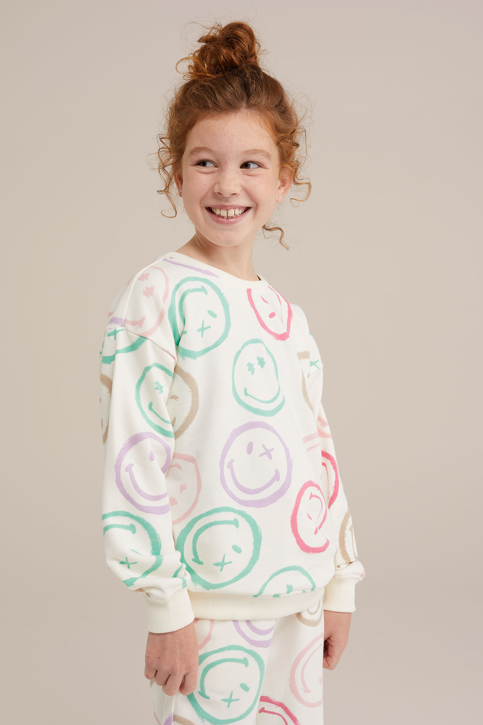 Meisjes SmileyWorld® trui met dessin WE Fashion Gebroken wit