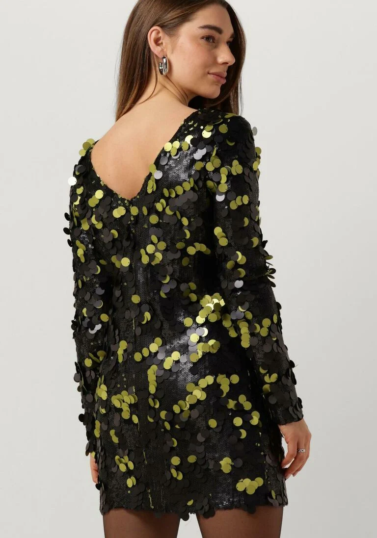 COLOURFUL REBEL zwarte colourful rebel mini jurk tini sequins straight dress