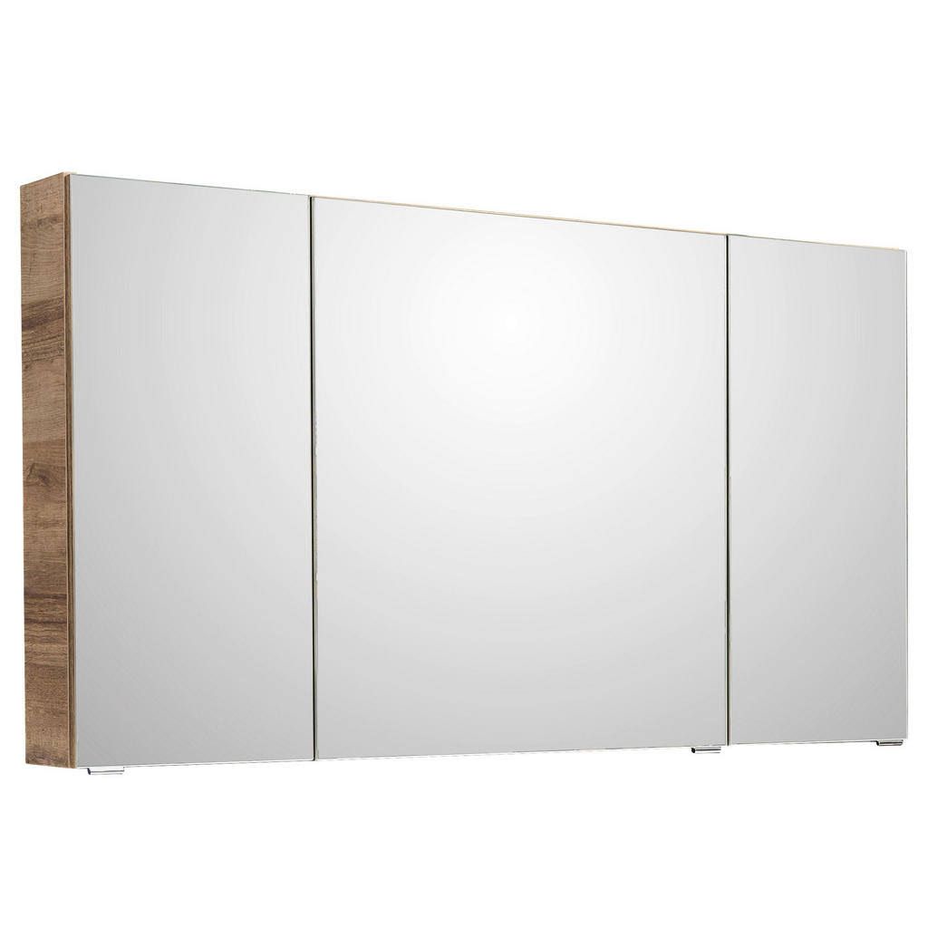 Sadena Spiegelschrank , Eiche , Glas , 6 Fächer , 120x70.3x17 cm , Made in Germany , Soft-Close-System , Badezimmer, Badezimmerspiegel,