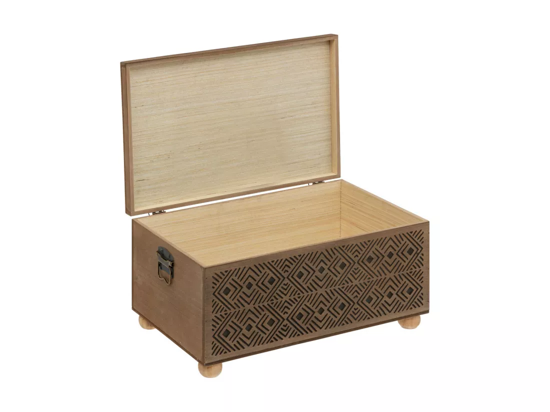 Set de 2 Malles de rangement en bois marron gravé L 51 et L 41 cm