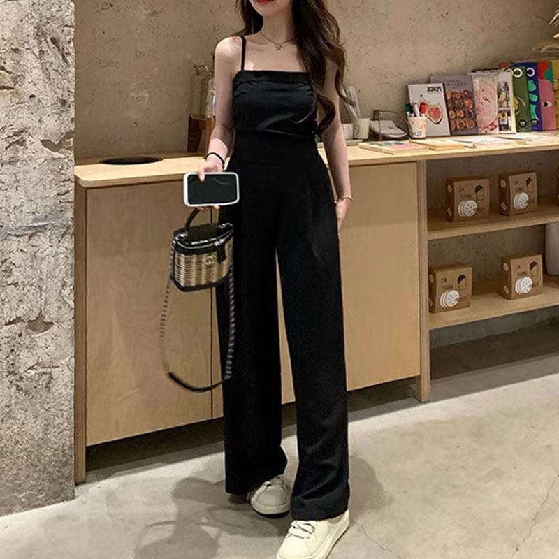 malabar - Spaghettibandjes, vierkante hals, effen, losse jumpsuit