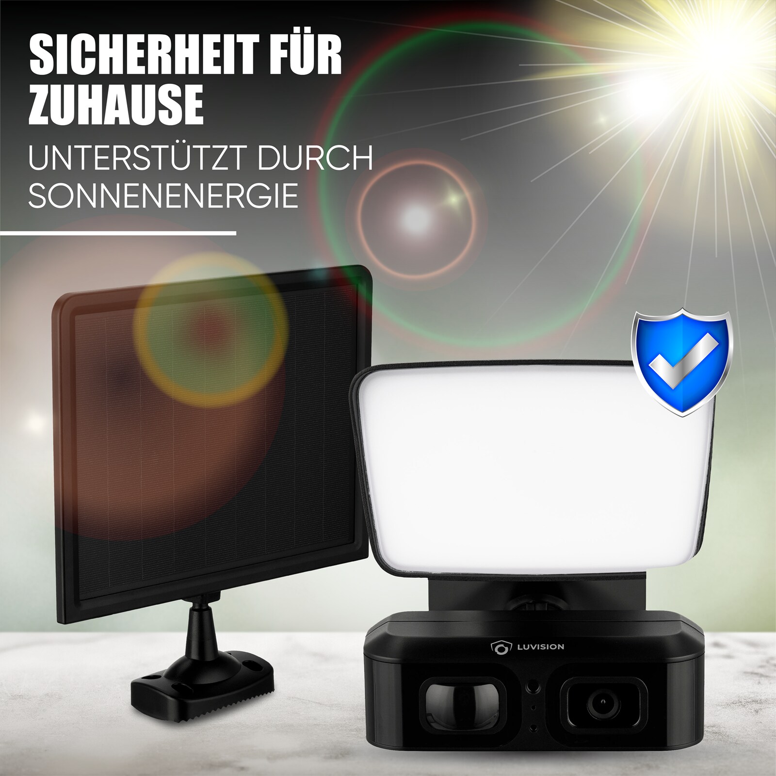 LUVISION 4G / LTE Solar Außenleuchte Flutlicht mit Kamera Solar Lampe für Garten mit PIR Bewegungserkennung
