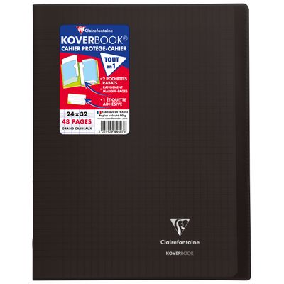 Clairefontaine Koverbook - Cahier polypro 24 x 32 cm - 48 pages - grands carreaux (Seyes) - disponible dans différentes couleurs