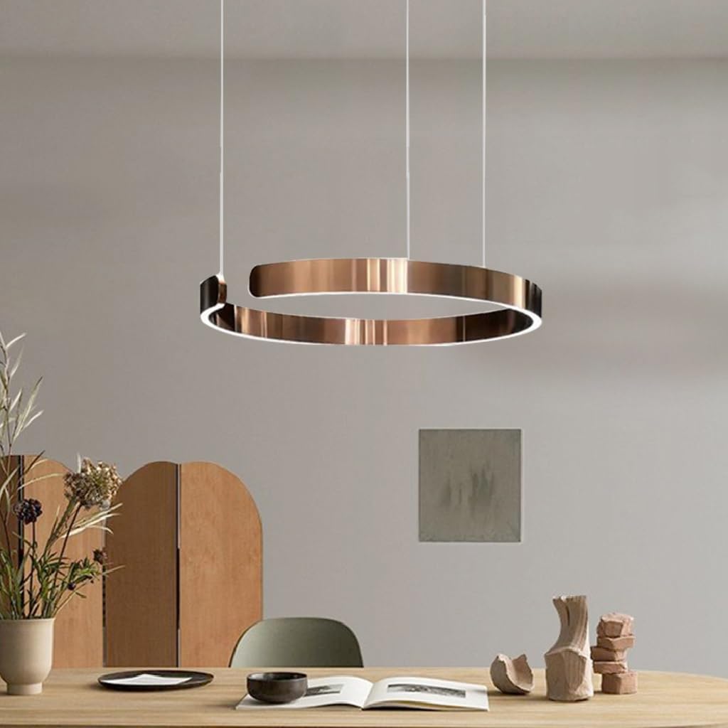Pendelleuchte Modern LED Esstischlampe Dimmbar Hängelampe Metall Ring Hängeleuchten Höhenverstellbar Kronleuchter for Esszimmer küchen Beleuchtung wohnzimmerlampe Arbeitszimmer Deckenleuchten(Rose gol