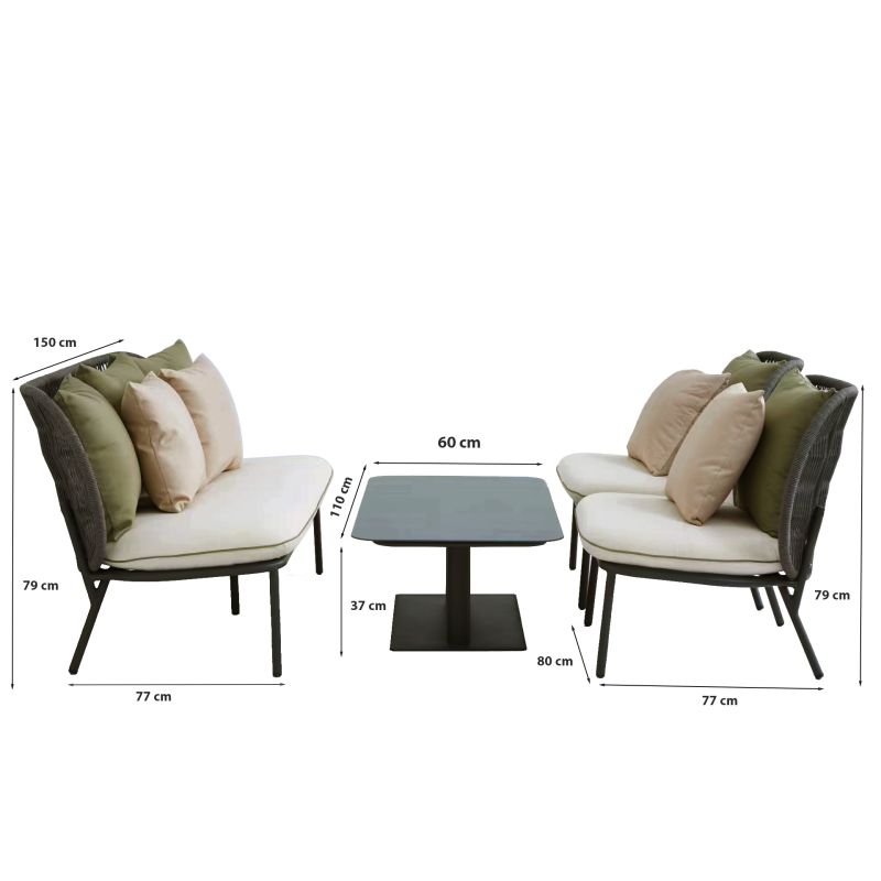 Salon de jardin aria aluminium 5 places avec housse de protection