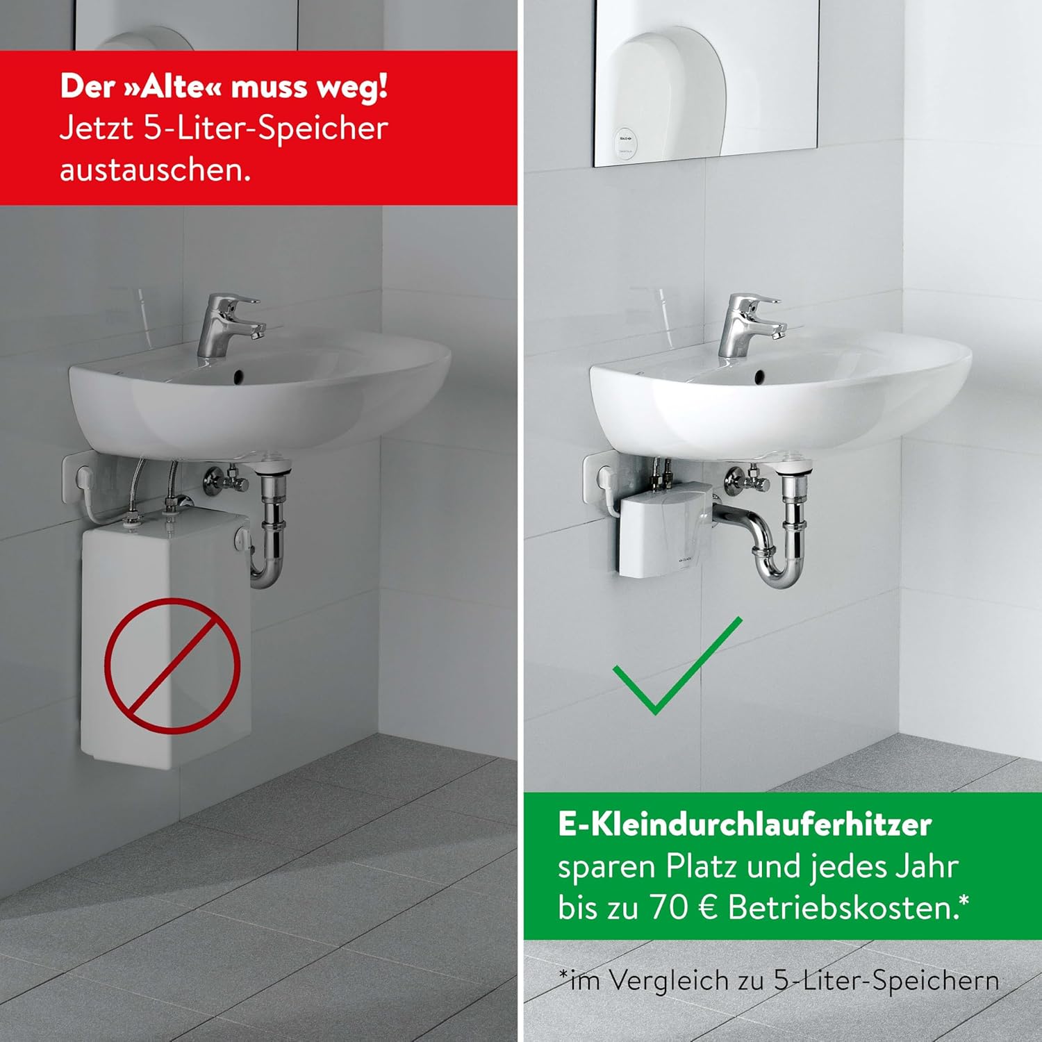 CLAGE M3 hydraulischer Klein-Durchlauferhitzer nur fürs Handwaschbecken, 3,5 kW, mit Stecker, nur für drucklose Armaturen, VDE-GS geprüft, 1500-17003