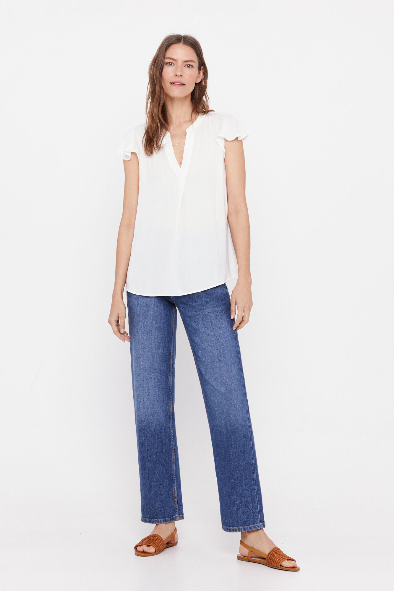 Blusa de cetim com mangas franzidas - Branca