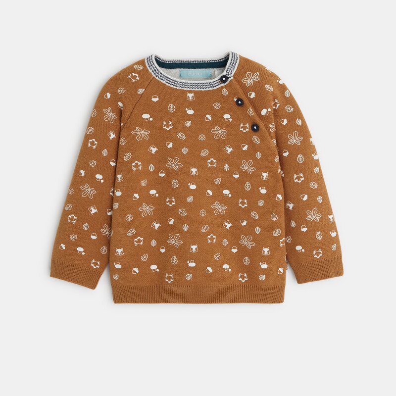 Pull imprimé animaux de la forêt marron bébé garçon Marron