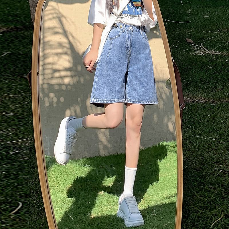 Denimot - Denim shorts met hoge taille en wijde pijpen