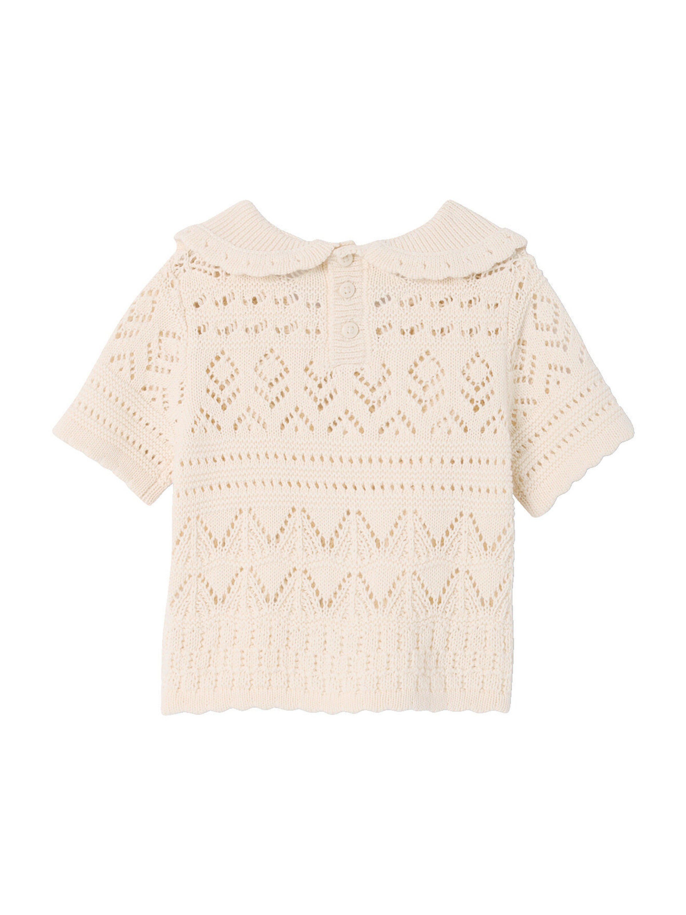 Vertbaudet Mädchen Baby Häkel-Pullover mit kurzen Ärmeln vanille