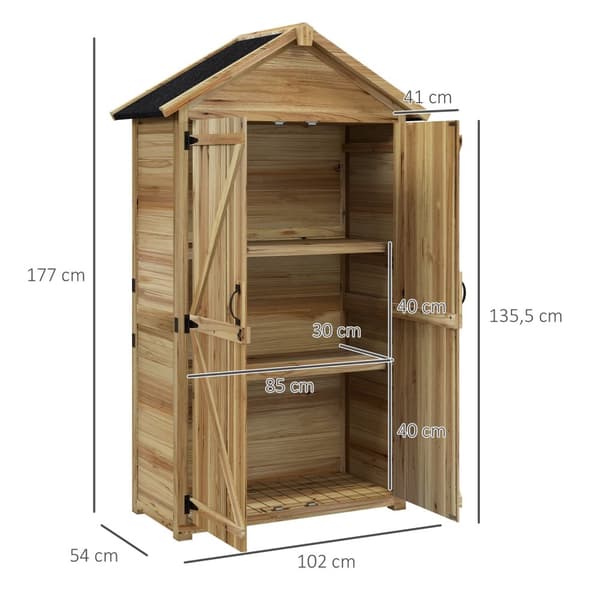 Hageskap, 0,43M² Redskapsbod I Tre, Hageskur Med Asfalttak, Dobbel Dør, Redskapsskap Med Lås, Natur, 102 X 54 X 177 Cm