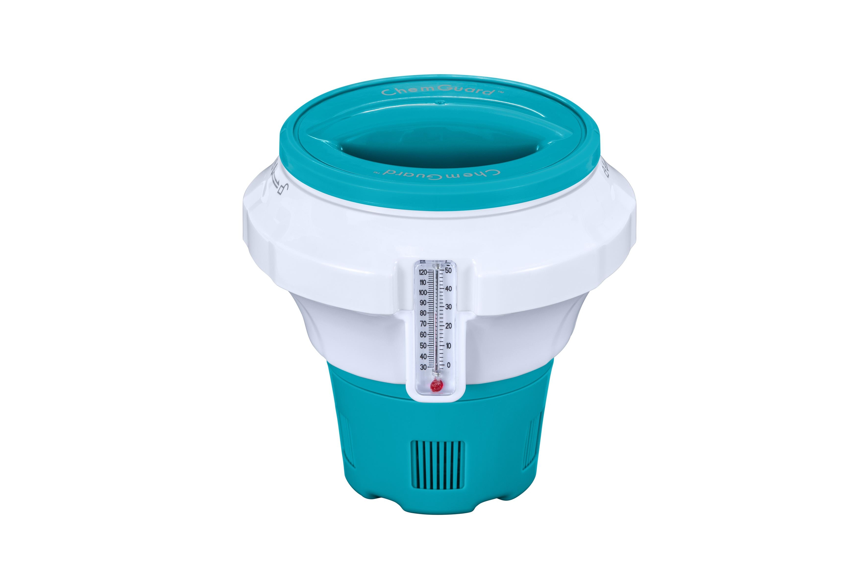 Chemguard™ Schwimmender Chlor Spender Pool Dosierschwimmer mit Thermometer Reinigungs Zubehör für Chlortabletten (58701) - Blau