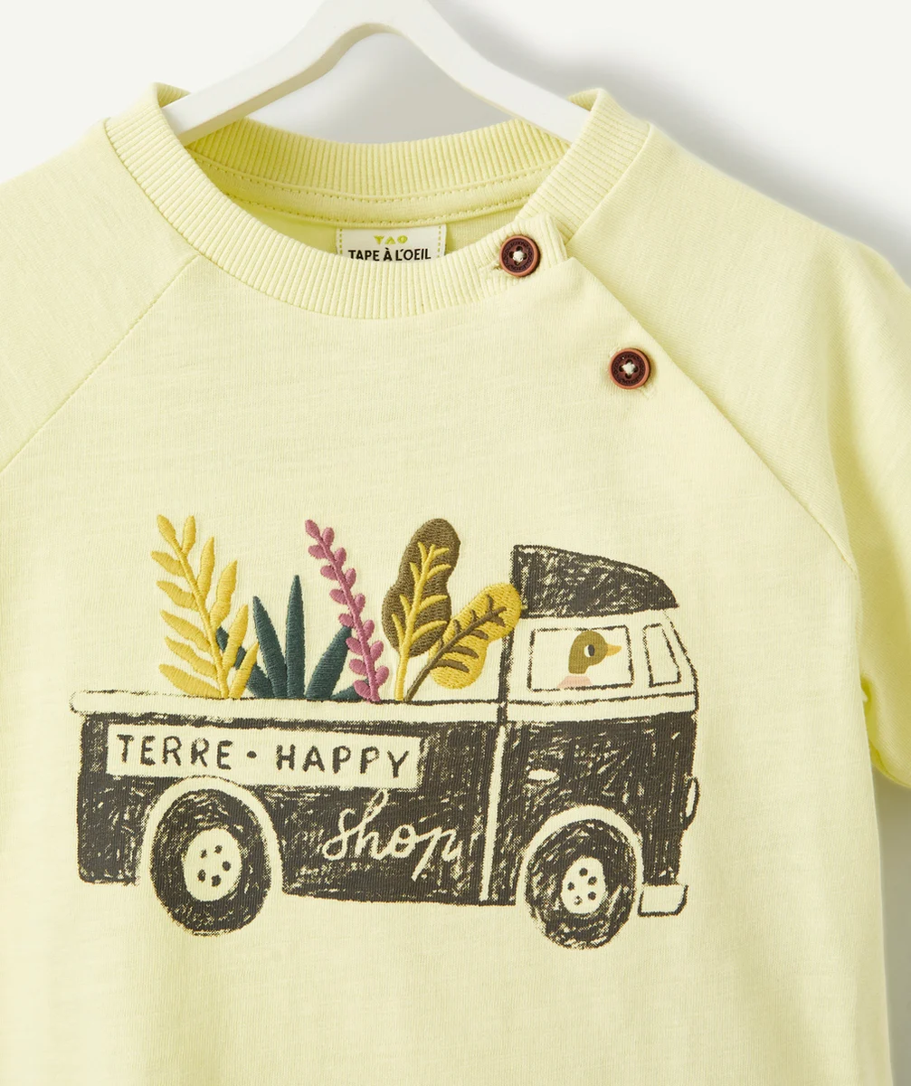 T-SHIRT BÉBÉ GARÇON EN COTON BIO VERT AVEC MOTIF CAMION