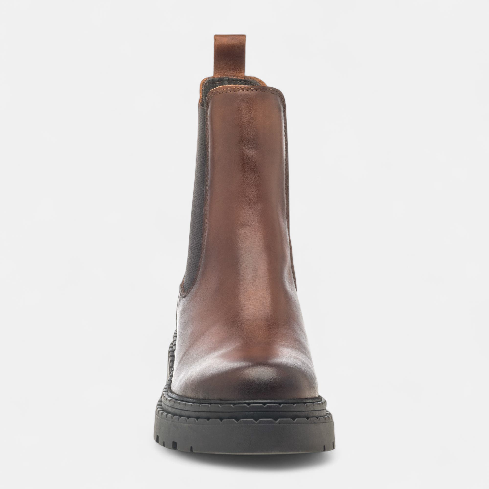 Boots chelsea à talon Femme en cuir cognac