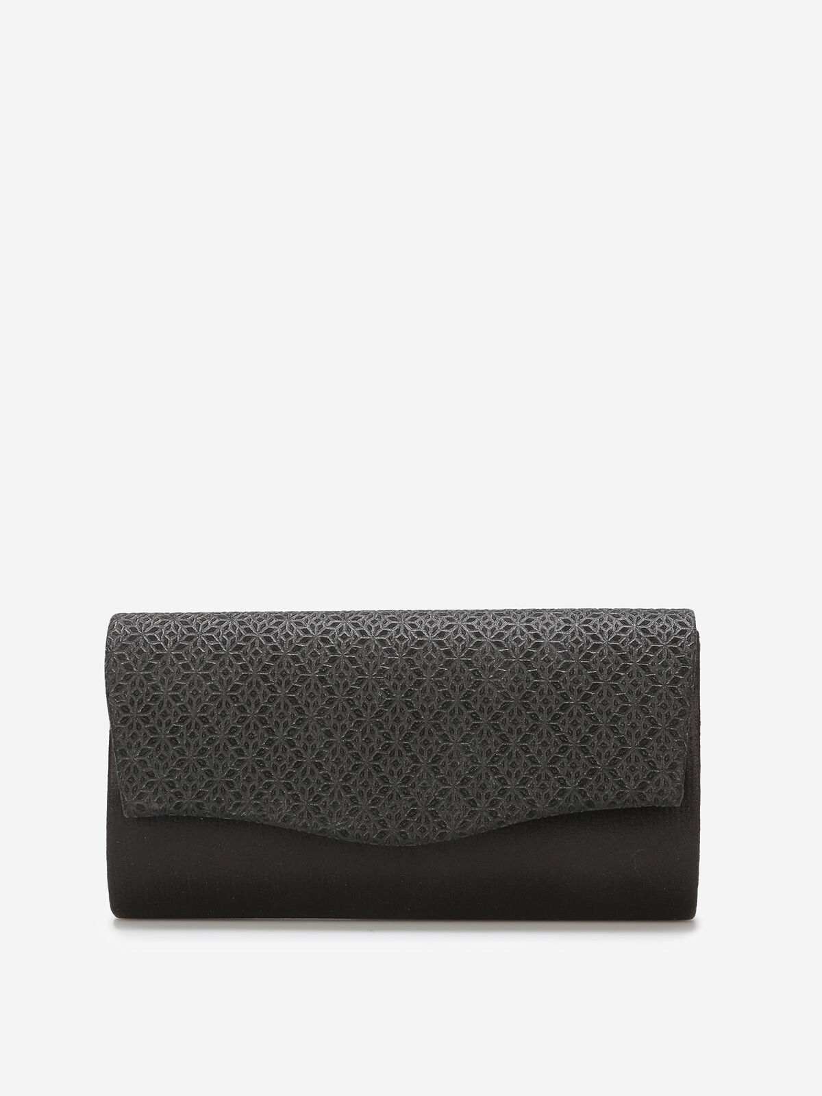 Pochette pailletée à rabat texturé- Noir