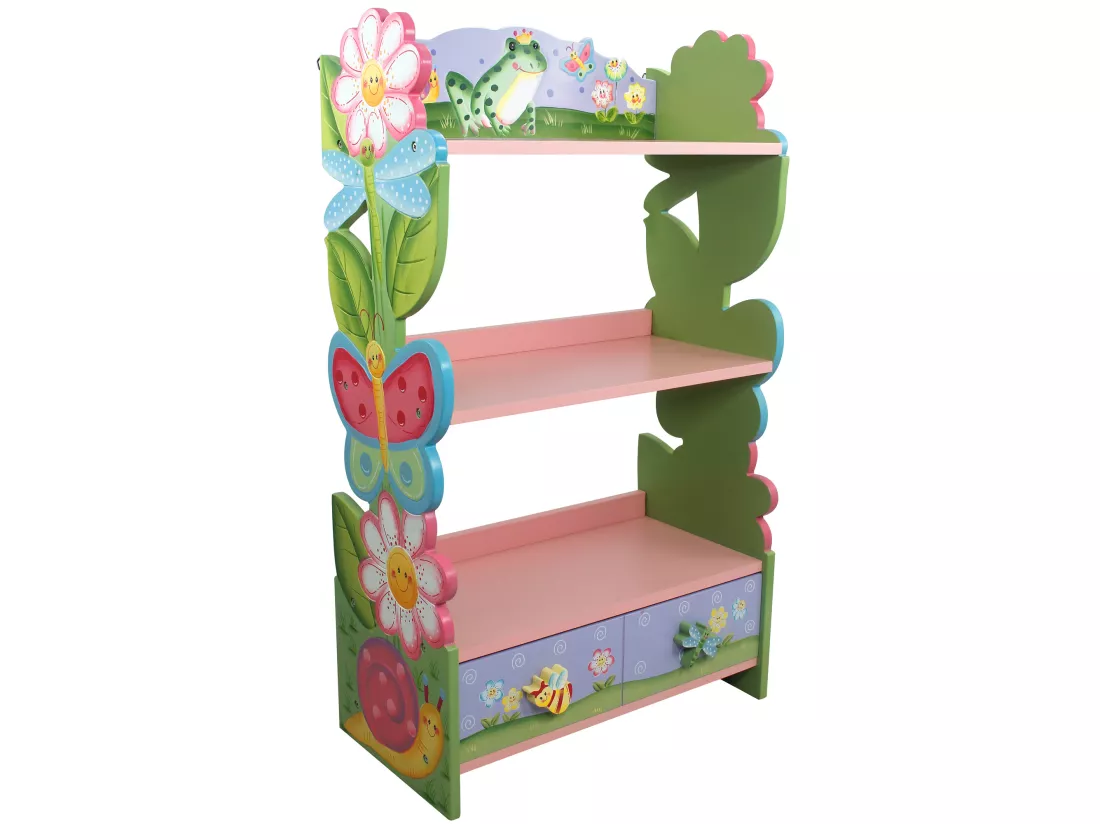 Bibliothèque enfant fille bois étagère de rangement livres jouets