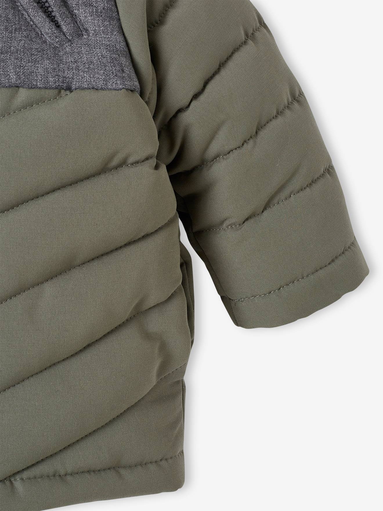 Parka 3 em 1 para bebê menino com jaqueta removível de malha azul-escura lisa.