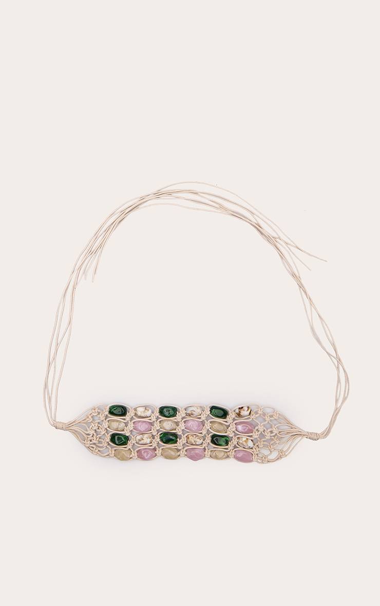 Crème Ceinture En Macramé Ornée De Pierres