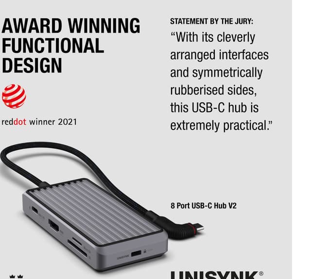Unisynk 8-Port USB-C-hub (grå)