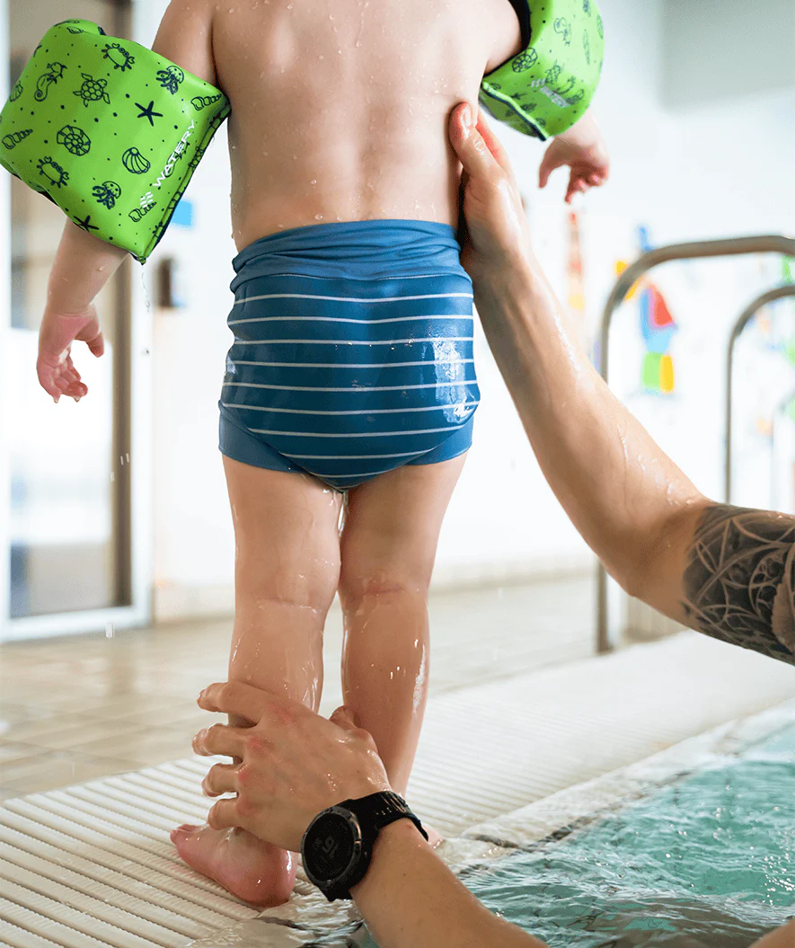 Watery blebadebukser til børn - Neoprene Swim Nappy - Green Stripes