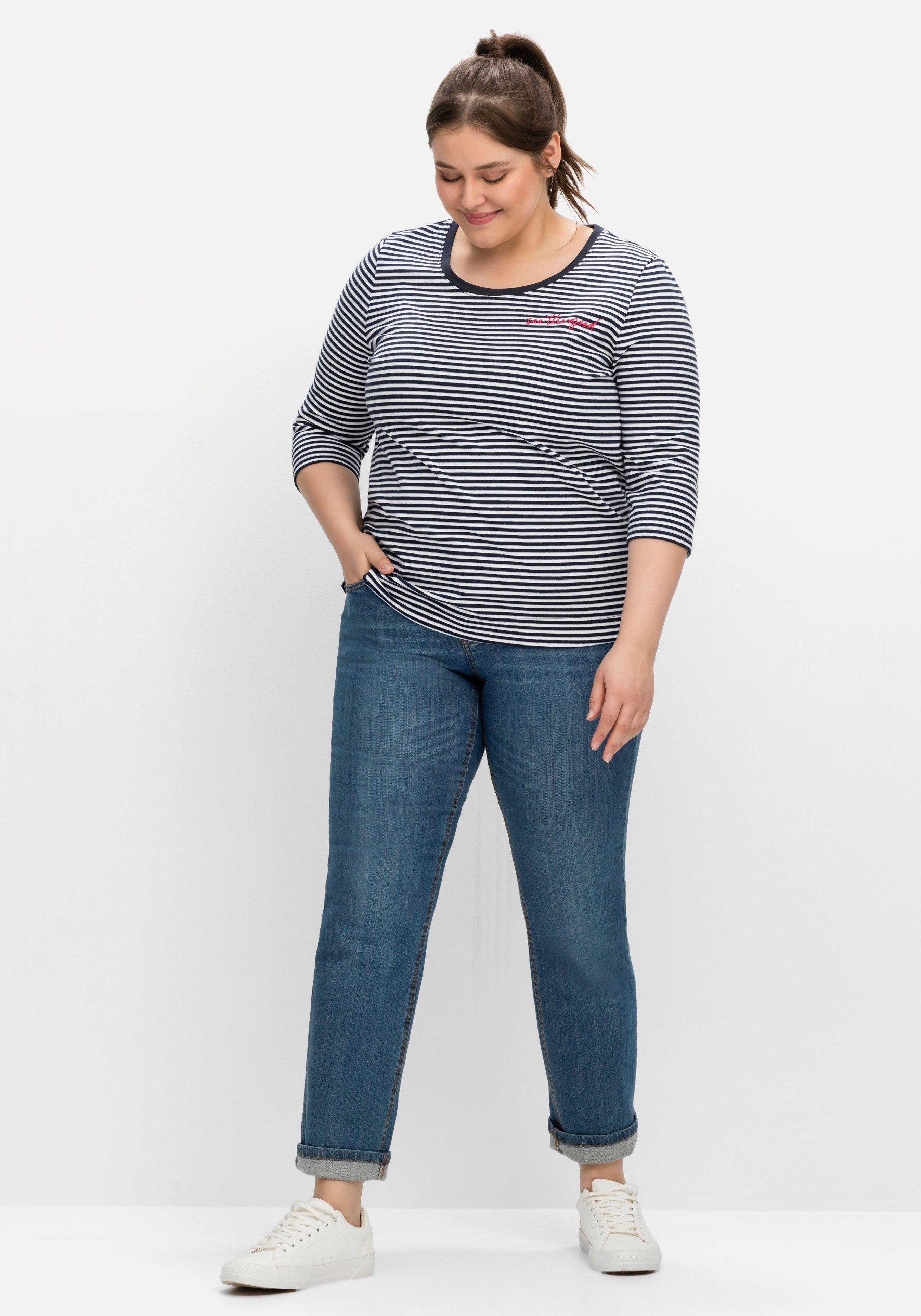 Geringeltes Sweatshirt mit 3/4-Arm