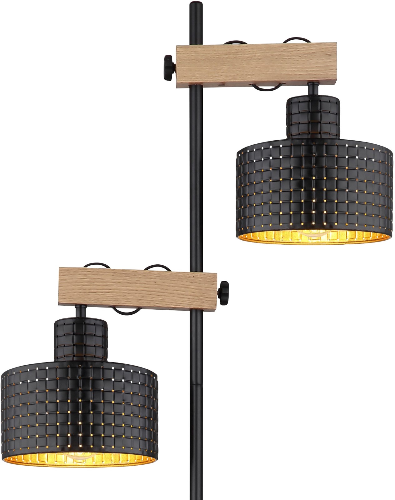 Standleuchte - schwarz matt - holzfarben - höhenverstellbar - 168 cm