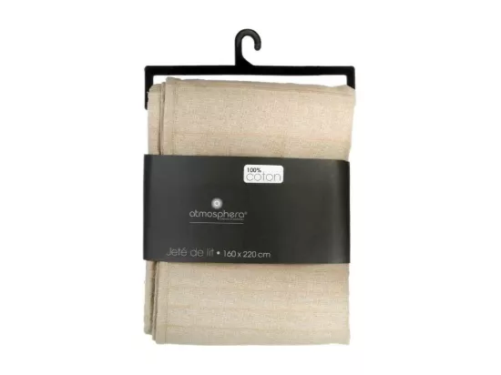 Jeté de lit en Coton Beige Lin 160 x 220 cm