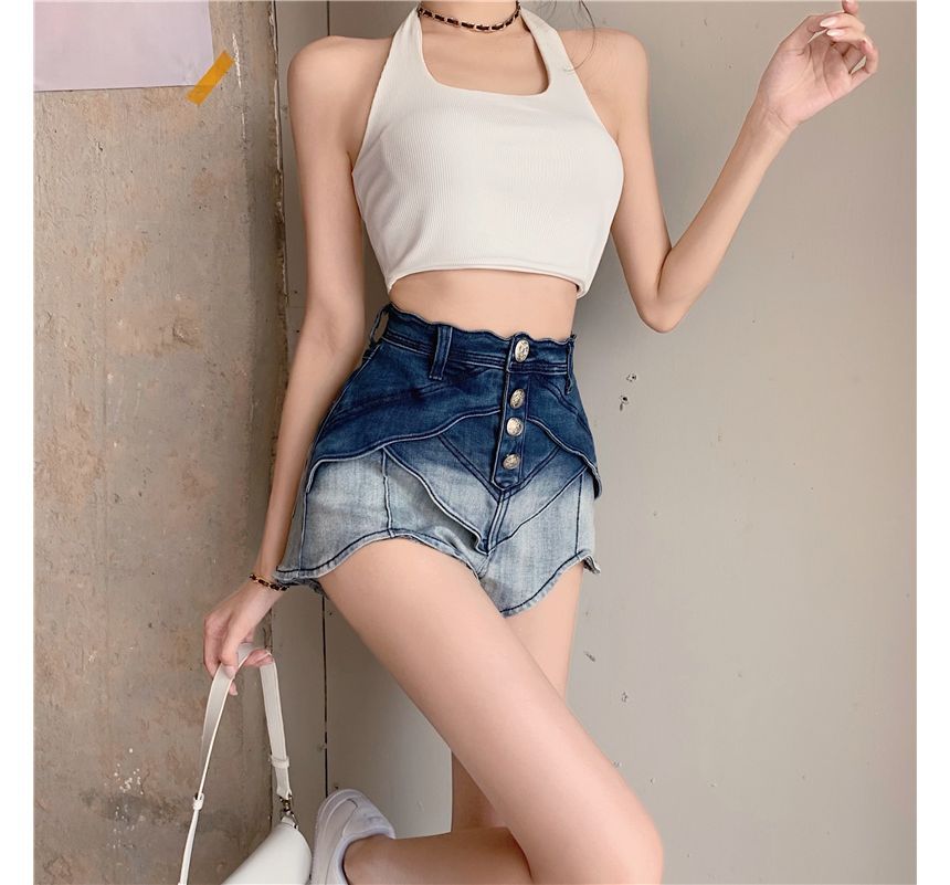 Manicotto - Hoge taille denim hotpants met kleurverloop