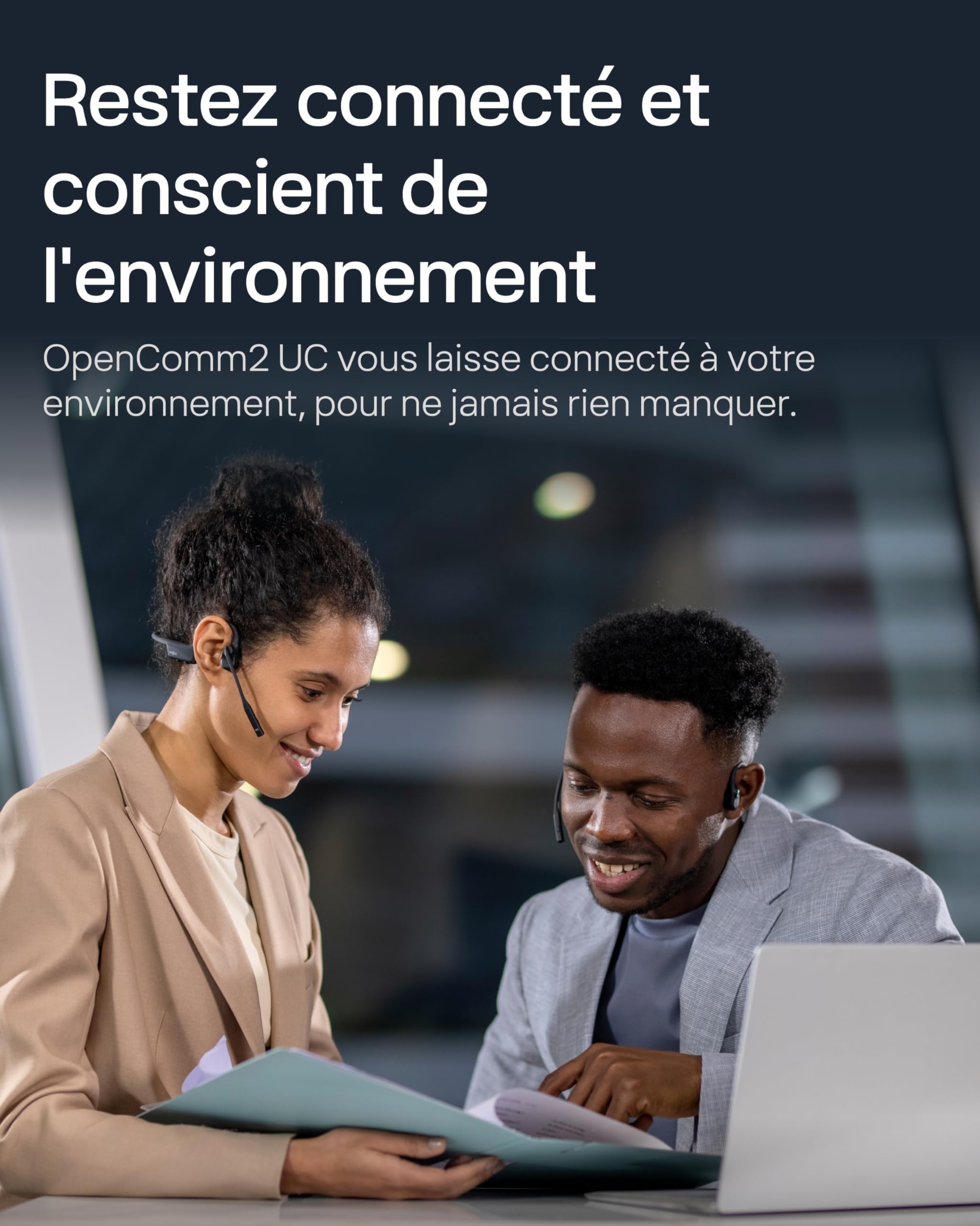 SHOKZ OpenComm2 UC 2025 Upgrade Conduction osseuse avec Adaptateur USB-A, écouteurs Bluetooth Oreilles Libres avec Micro Anti-Bruit, écouteurs sans Fil, 16 Heures d’autonomie, Signet de, Noir