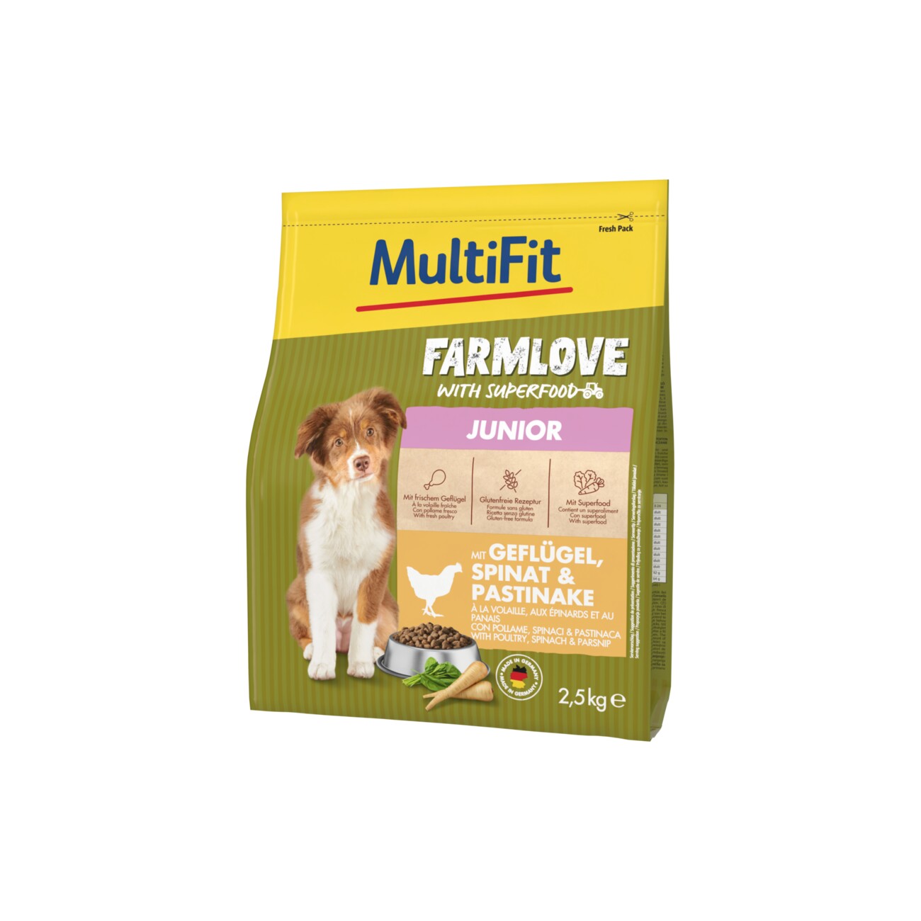 MultiFit Farmlove Trockenfutter Hund Junior, mit Geflügel, Spinat & Pastinake 2,5 kg