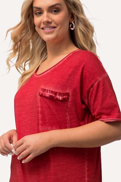 T-Shirt, Rüschen-Brusttasche, Rundhals, Halbarm
